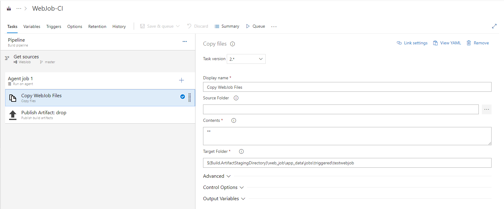 Azure Build Pipeline - Copy Files Task