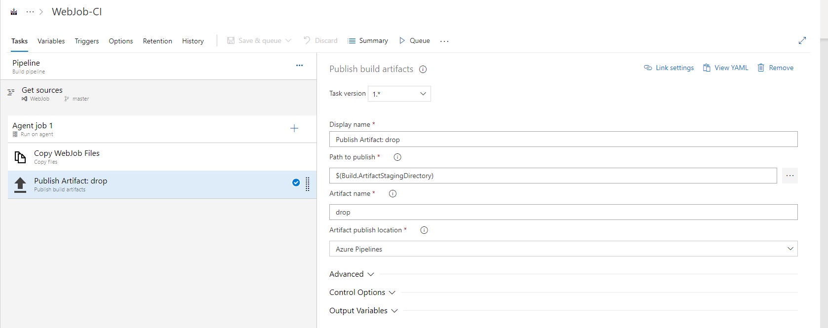 Azure Build Pipeline - Publish Build Artifacts